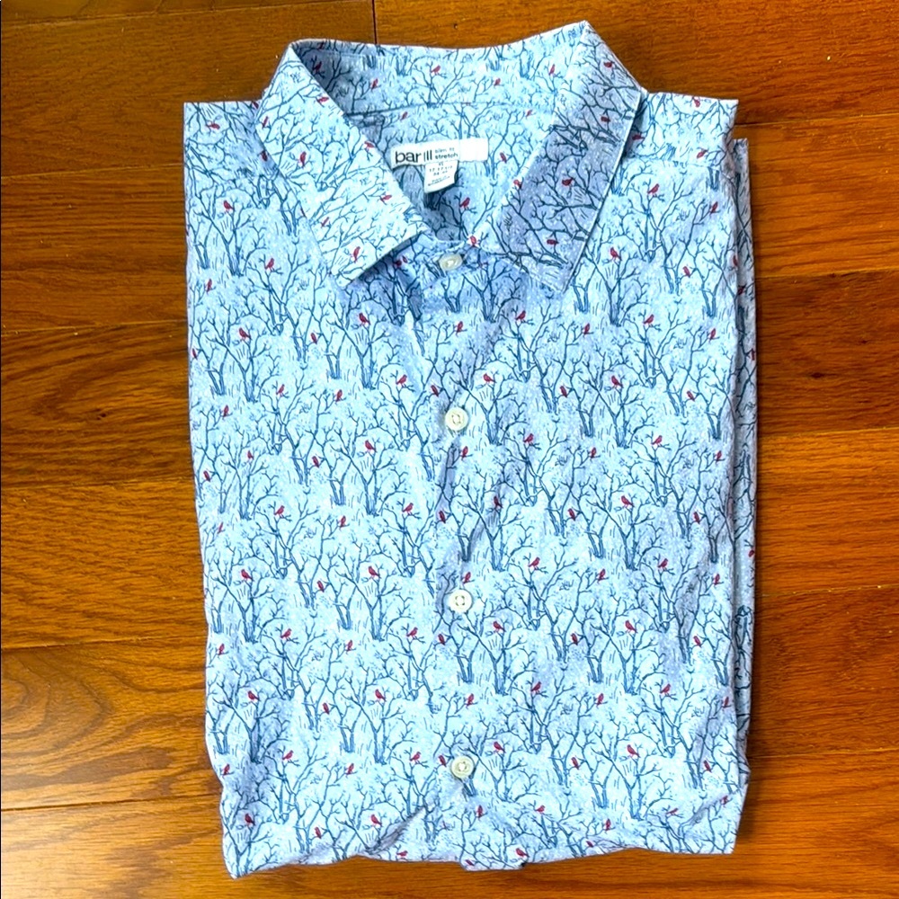 Bar III Light Blue and Red Patterned Shirt